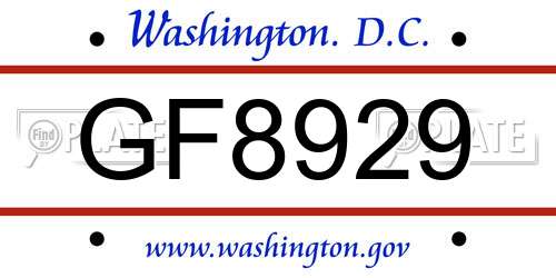 GF8929 District Of Columbia License Plate