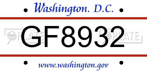 GF8932 District Of Columbia License Plate