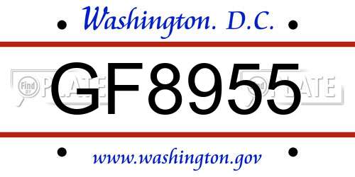 GF8955 District Of Columbia License Plate