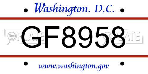 GF8958 District Of Columbia License Plate