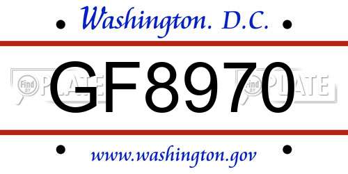 GF8970 District Of Columbia License Plate