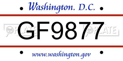 GF9877 District Of Columbia License Plate
