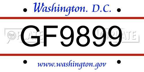 GF9899 District Of Columbia License Plate
