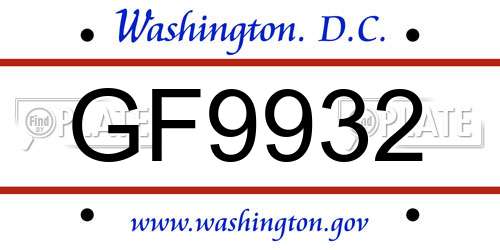 GF9932 District Of Columbia License Plate