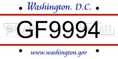GF9994 District Of Columbia License Plate
