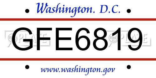 GFE6819 District Of Columbia License Plate