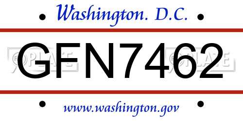 GFN7462 District Of Columbia License Plate