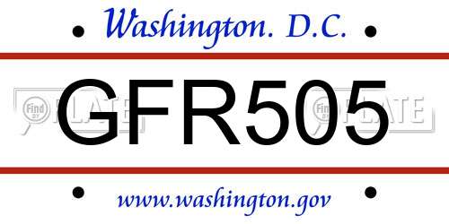 GFR505 District Of Columbia License Plate
