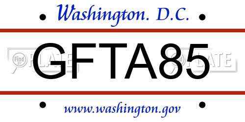 GFTA85 District Of Columbia License Plate
