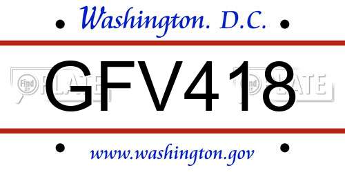 GFV418 District Of Columbia License Plate