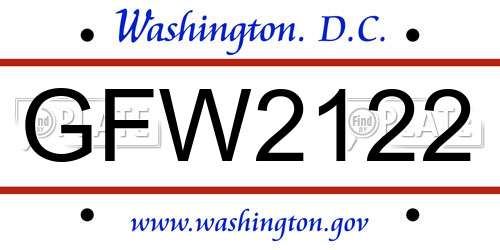GFW2122 District Of Columbia License Plate