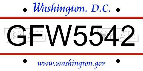 GFW5542 District Of Columbia License Plate