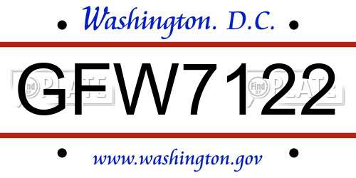 GFW7122 District Of Columbia License Plate