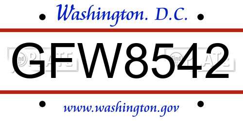GFW8542 District Of Columbia License Plate