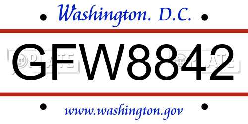 GFW8842 District Of Columbia License Plate