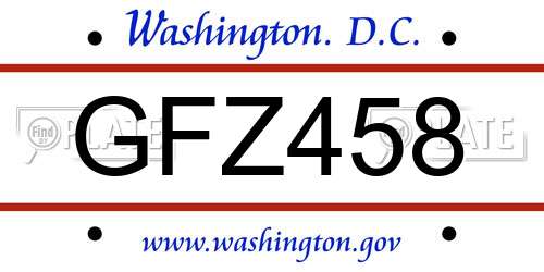 GFZ458 District Of Columbia License Plate