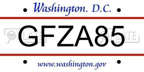 GFZA85 District Of Columbia License Plate