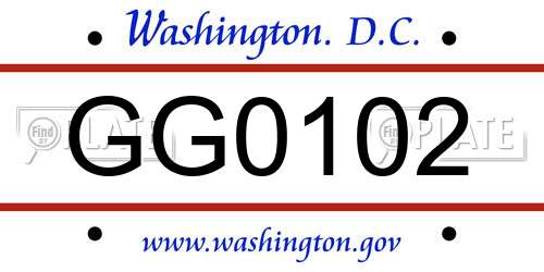 GG0102 District Of Columbia License Plate