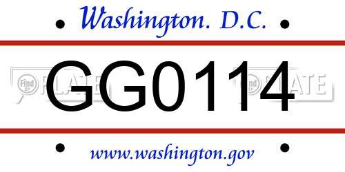 GG0114 District Of Columbia License Plate