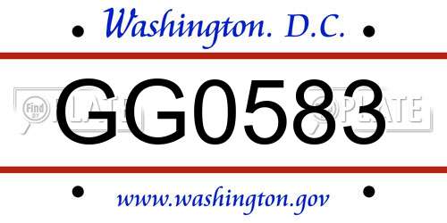 GG0583 District Of Columbia License Plate