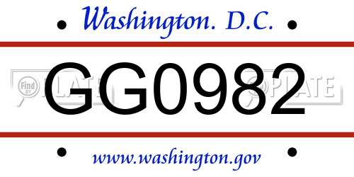 GG0982 District Of Columbia License Plate
