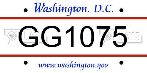 GG1075 District Of Columbia License Plate