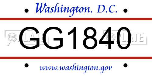 GG1840 District Of Columbia License Plate