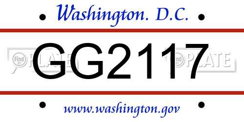 GG2117 District Of Columbia License Plate