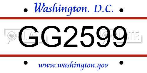 GG2599 District Of Columbia License Plate