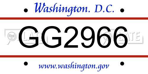 GG2966 District Of Columbia License Plate