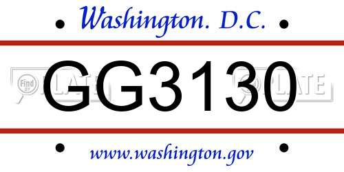 GG3130 District Of Columbia License Plate
