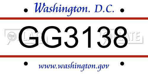 GG3138 District Of Columbia License Plate
