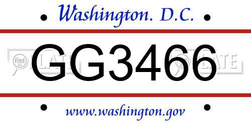 GG3466 District Of Columbia License Plate
