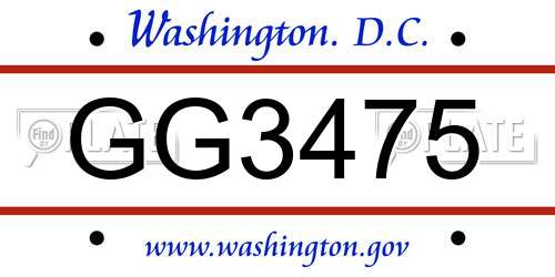 GG3475 District Of Columbia License Plate