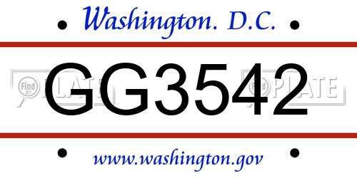GG3542 District Of Columbia License Plate
