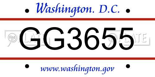 GG3655 District Of Columbia License Plate