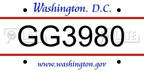 GG3980 District Of Columbia License Plate