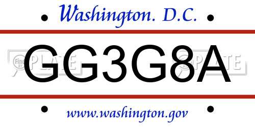 GG3G8A District Of Columbia License Plate