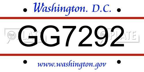GG7292 District Of Columbia License Plate
