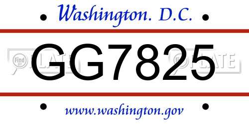GG7825 District Of Columbia License Plate