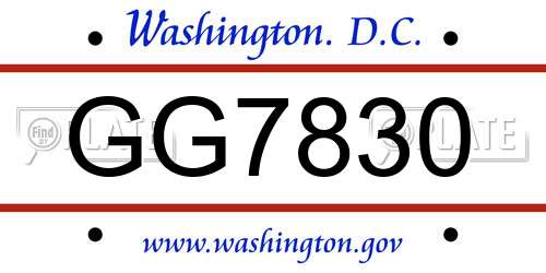 GG7830 District Of Columbia License Plate