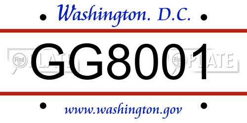 GG8001 District Of Columbia License Plate
