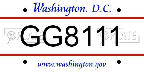 GG8111 District Of Columbia License Plate