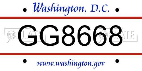 GG8668 District Of Columbia License Plate