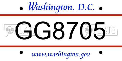GG8705 District Of Columbia License Plate