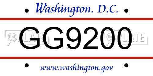 GG9200 District Of Columbia License Plate