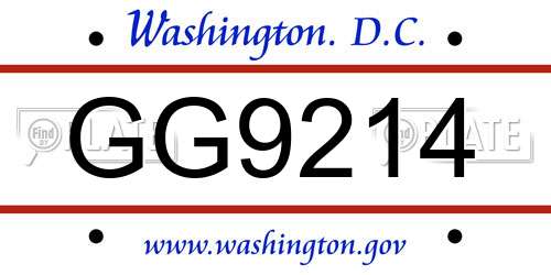 GG9214 District Of Columbia License Plate