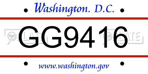 GG9416 District Of Columbia License Plate