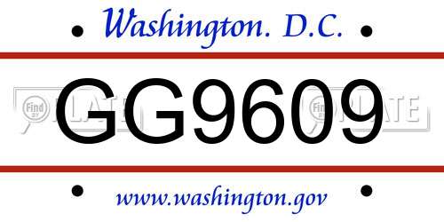 GG9609 District Of Columbia License Plate