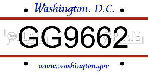GG9662 District Of Columbia License Plate
